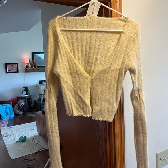 Cream Ribbed Cardigan Sweater